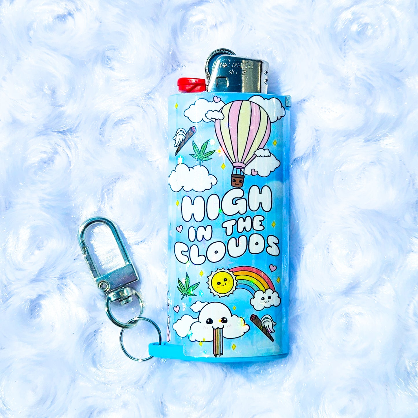 High In The Clouds - Holographic - Keychain + Poker Lighter Sleeve - Collaboration w/ Lilxbun