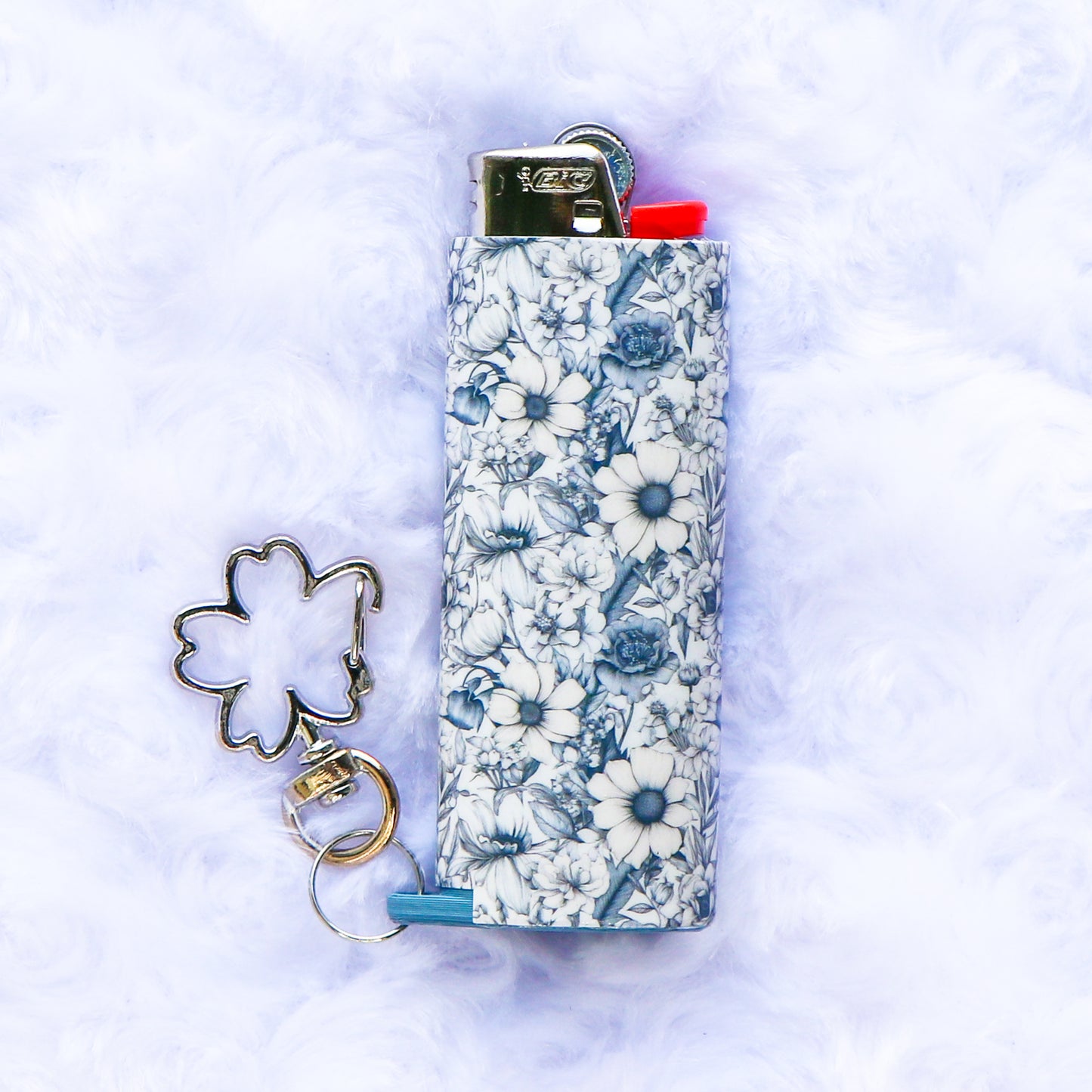Blissful Blooms - Keychain Lighter Sleeve W/ Flower Clasp - Lighter Case - Lighter NOT Included!