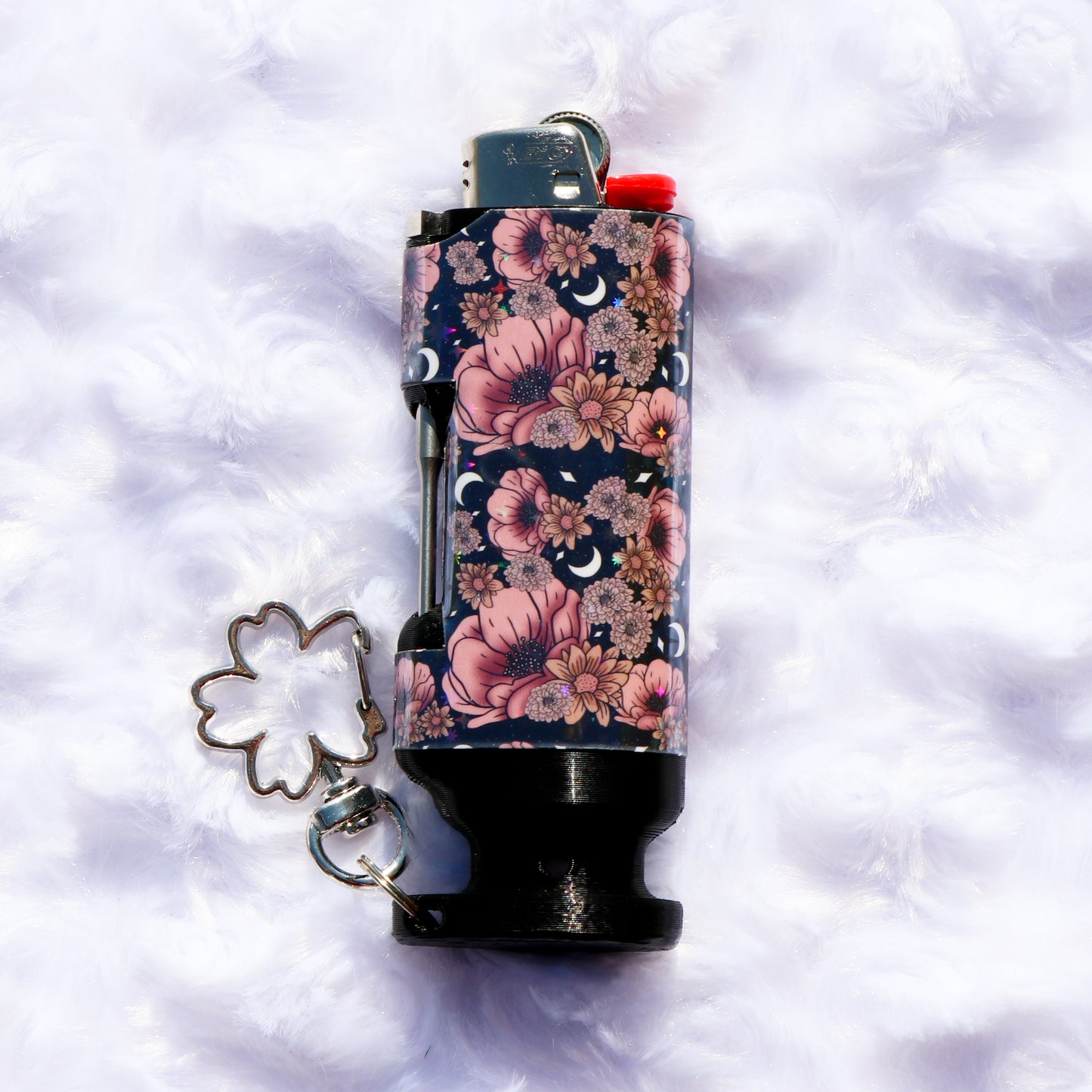 Boho Floral - Holographic - Bee Blazin' Lighter Sleeve W/ Flower Clasp - Hemp Wick + Poker Lighter Sleeve - Lighter NOT Included!
