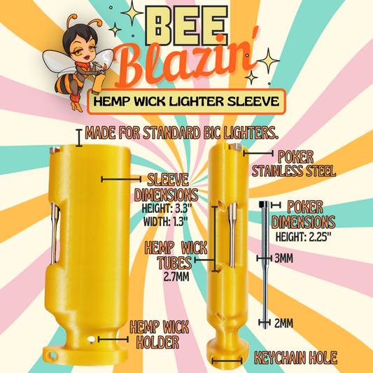 Babe - Bee Blazin' Lighter Sleeve - Hemp Wick + Poker Lighter Sleeve - Lighter NOT Included!