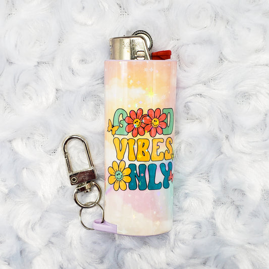 Good Vibes Only - Holographic - Keychain Lighter Sleeve - Lighter Case - Lighter NOT Included!