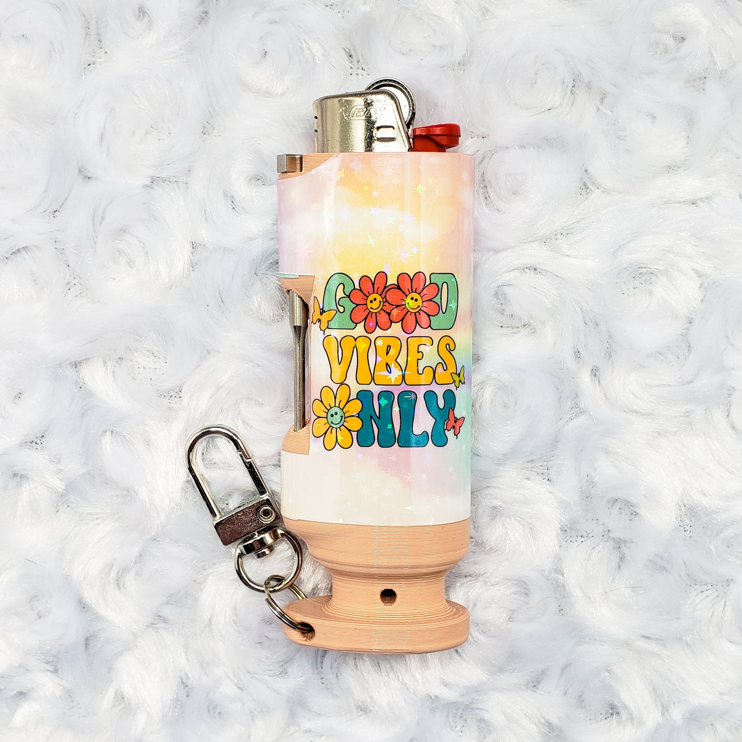 Good Vibes Only - Holographic - Bee Blazin' Lighter Sleeve - Hemp Wick + Poker Lighter Sleeve - Lighter NOT Included!