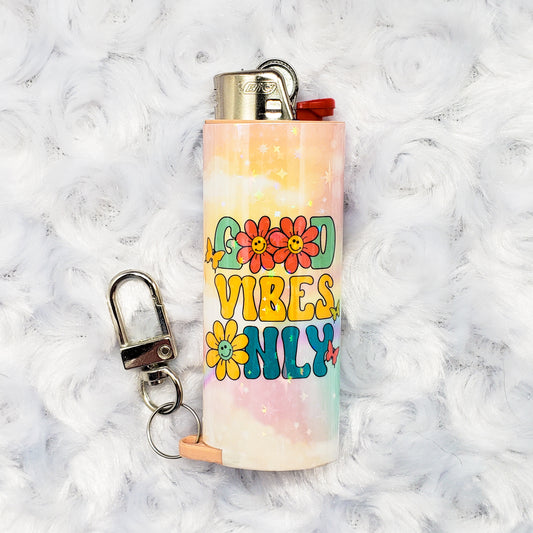 Good Vibes Only - Holographic - Keychain Lighter Sleeve - Lighter Case - Lighter NOT Included!