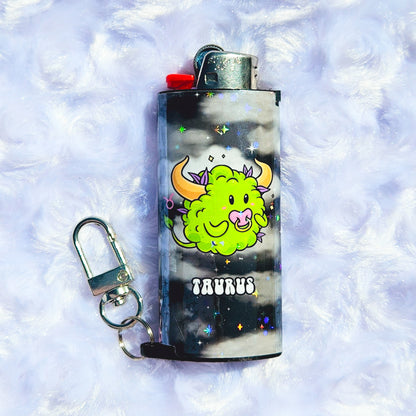 Taurus - Holographic - Keychain + Poker Lighter Sleeve - Collaboration w/ Lilxbun