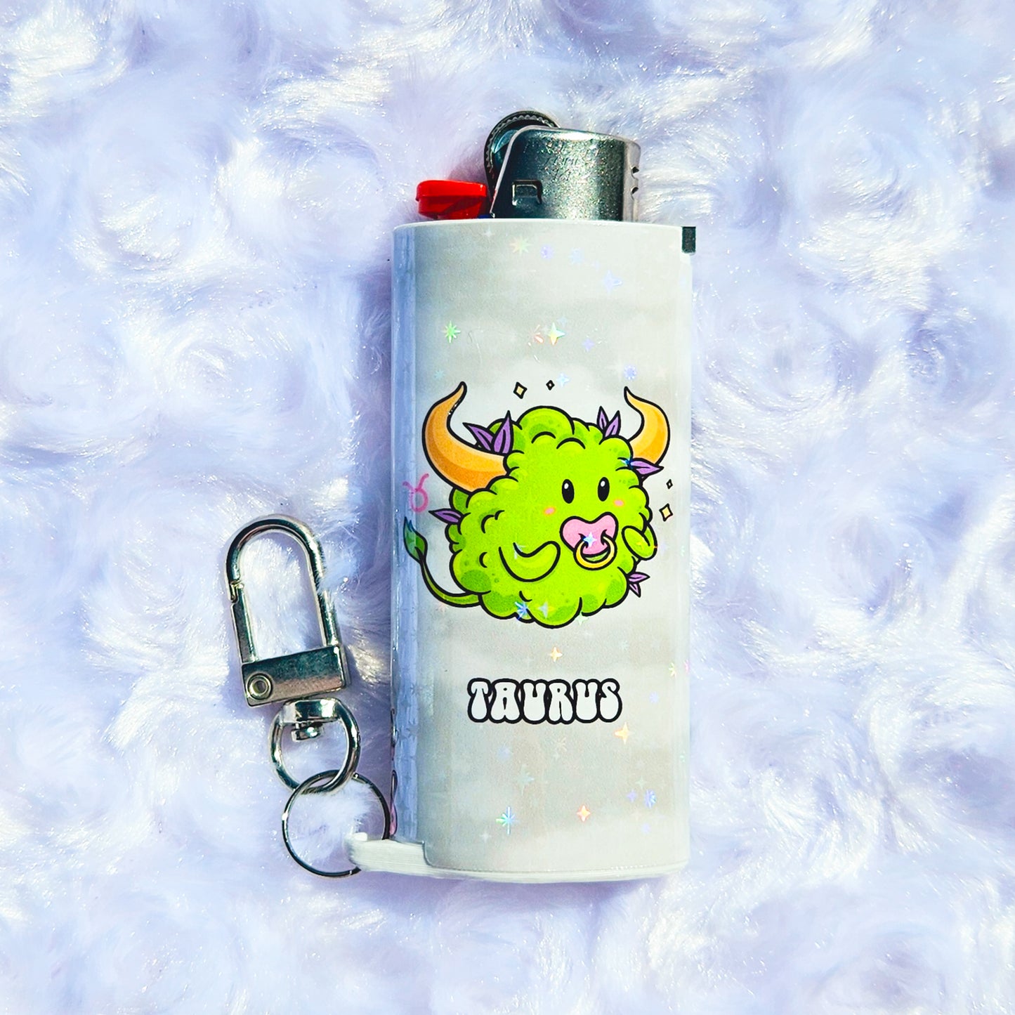 Taurus - Holographic - Keychain + Poker Lighter Sleeve - Collaboration w/ Lilxbun