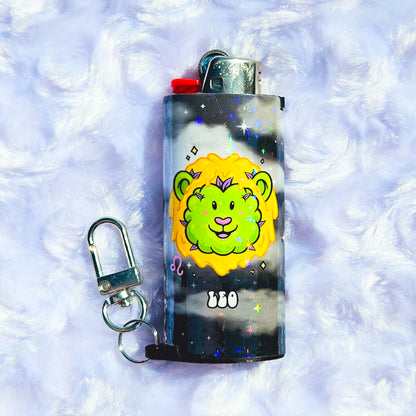 Leo - Holographic - Keychain + Poker Lighter Sleeve - Collaboration w/ Lilxbun