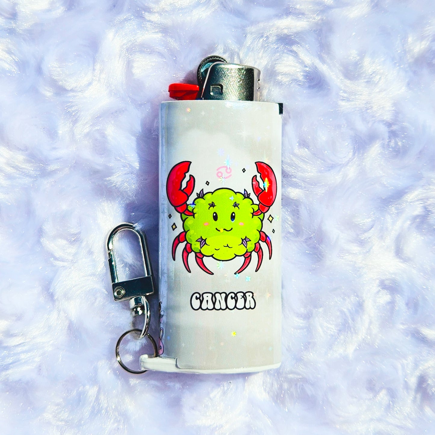 Cancer - Holographic - Keychain + Poker Lighter Sleeve - Collaboration w/ Lilxbun