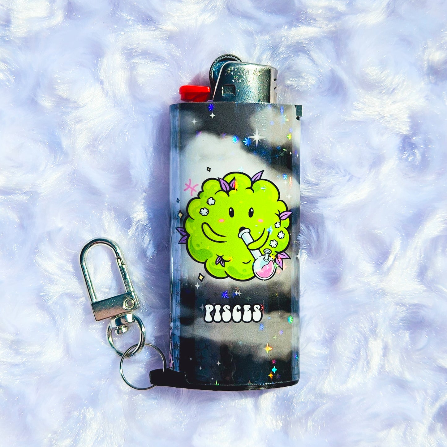 Pisces - Holographic - Keychain + Poker Lighter Sleeve - Collaboration w/ Lilxbun