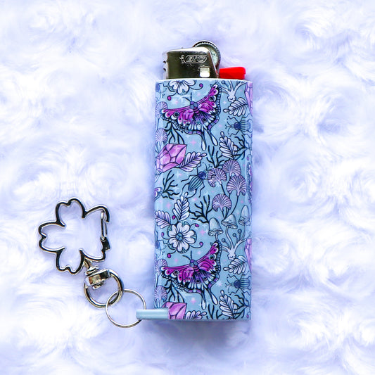 Fields Of Eden - Holographic - Keychain Lighter Sleeve W/ Flower Clasp - Lighter Case - Lighter NOT Included!