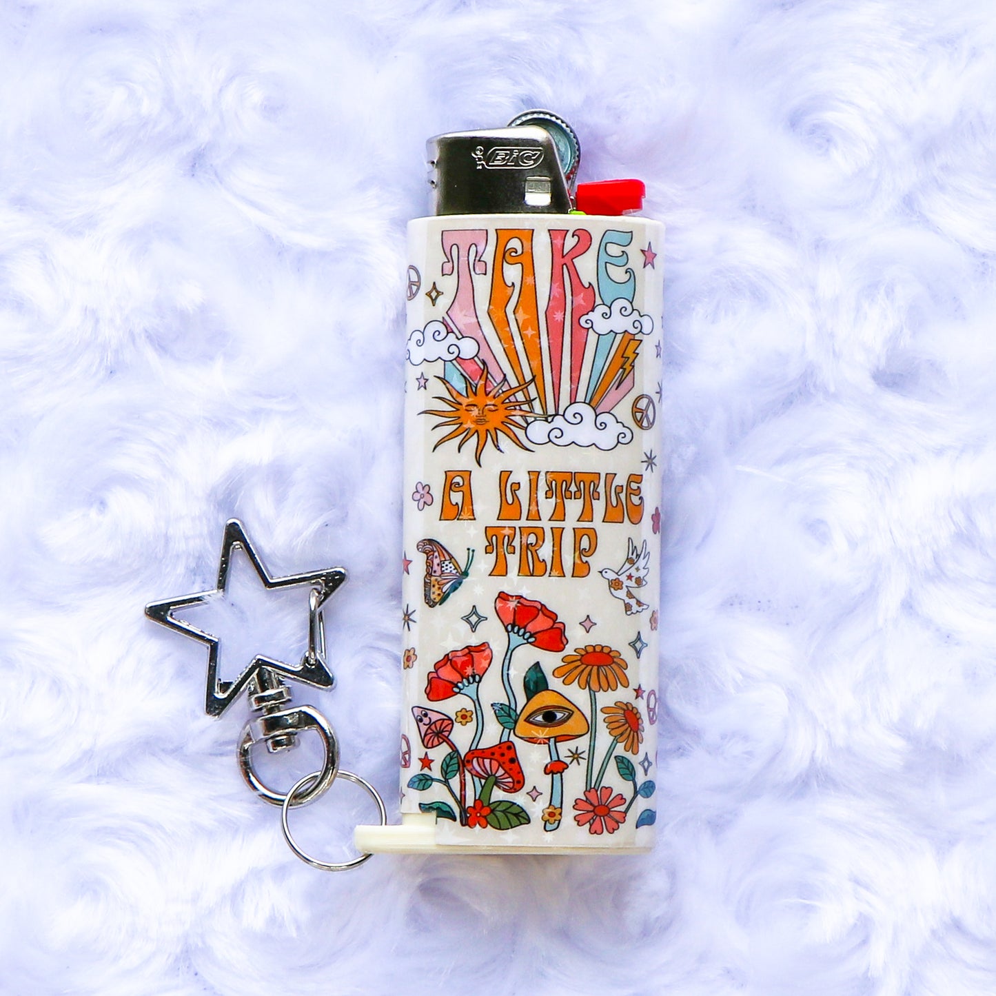 Take A Little Trip - Holographic - Keychain Lighter Sleeve W/ Star Clasp - Lighter Case - Lighter NOT Included!