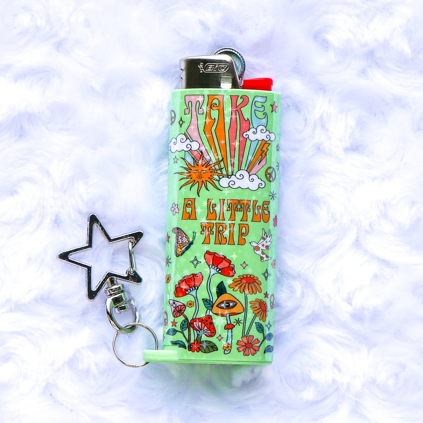 Take A Little Trip - Holographic - Keychain Lighter Sleeve W/ Star Clasp - Lighter Case - Lighter NOT Included!