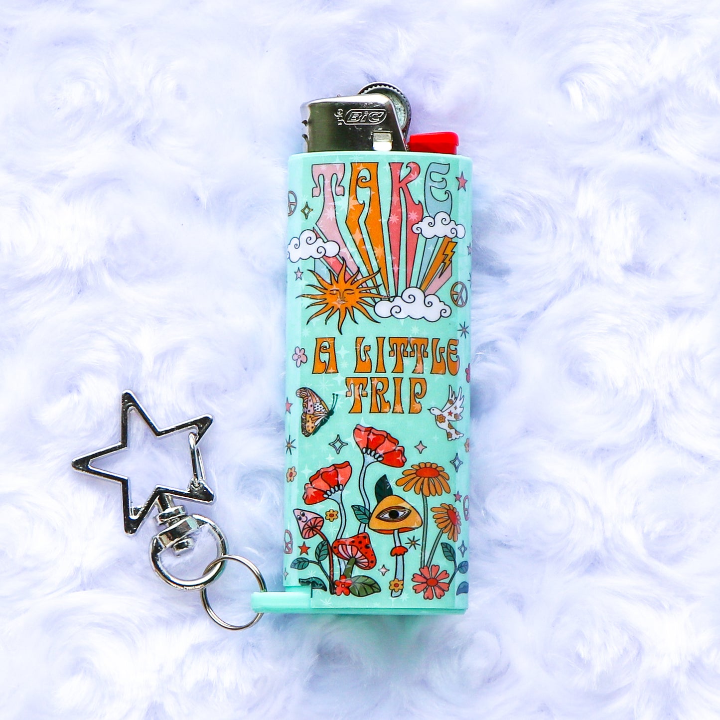 Take A Little Trip - Holographic - Keychain Lighter Sleeve W/ Star Clasp - Lighter Case - Lighter NOT Included!