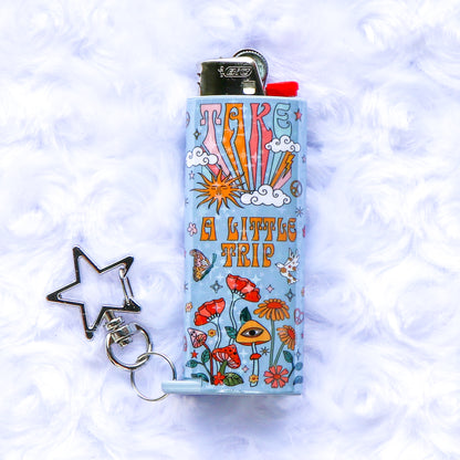 Take A Little Trip - Holographic - Keychain Lighter Sleeve W/ Star Clasp - Lighter Case - Lighter NOT Included!