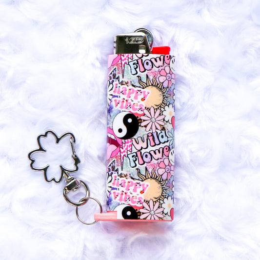 Peace & Love - Keychain Lighter Sleeve W/ Flower Clasp - Lighter Case - Lighter NOT Included!