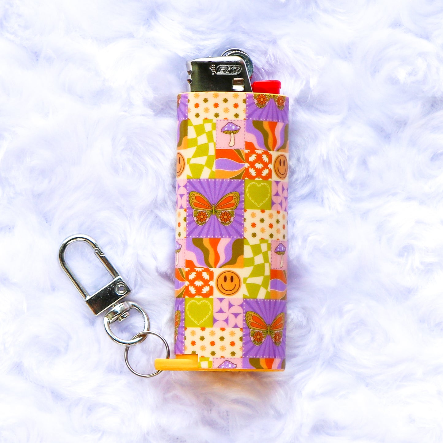 Retro Patchwork - Keychain Lighter Sleeve - Lighter Case - Lighter NOT Included!