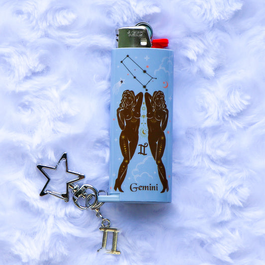 Gemini - Keychain Lighter Sleeve W/ Star Clasp & Charm - Lighter Case - Lighter NOT Included!