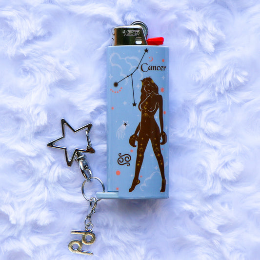 Cancer - Keychain Lighter Sleeve W/ Star Clasp & Charm - Lighter Case - Lighter NOT Included!