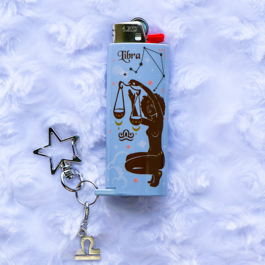 Libra - Keychain Lighter Sleeve W/ Star Clasp & Charm - Lighter Case - Lighter NOT Included!