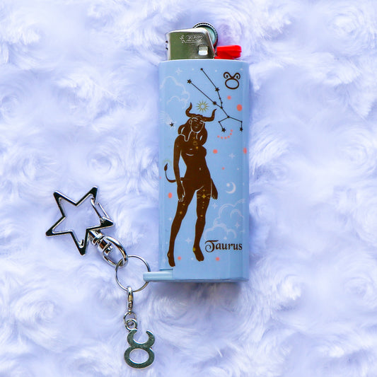 Taurus - Keychain Lighter Sleeve W/ Star Clasp & Charm - Lighter Case - Lighter NOT Included!