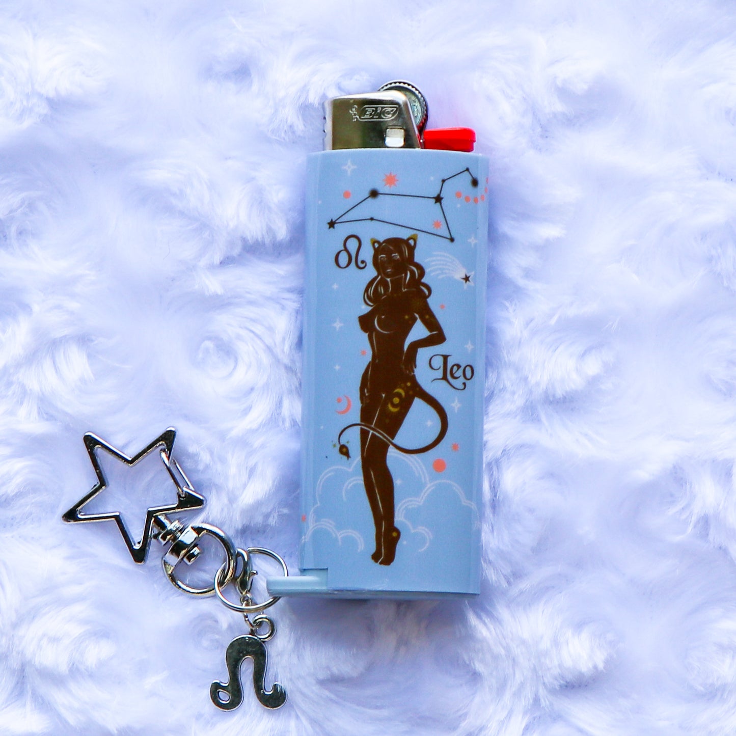 Leo - Keychain Lighter Sleeve W/ Star Clasp & Charm - Lighter Case - Lighter NOT Included!