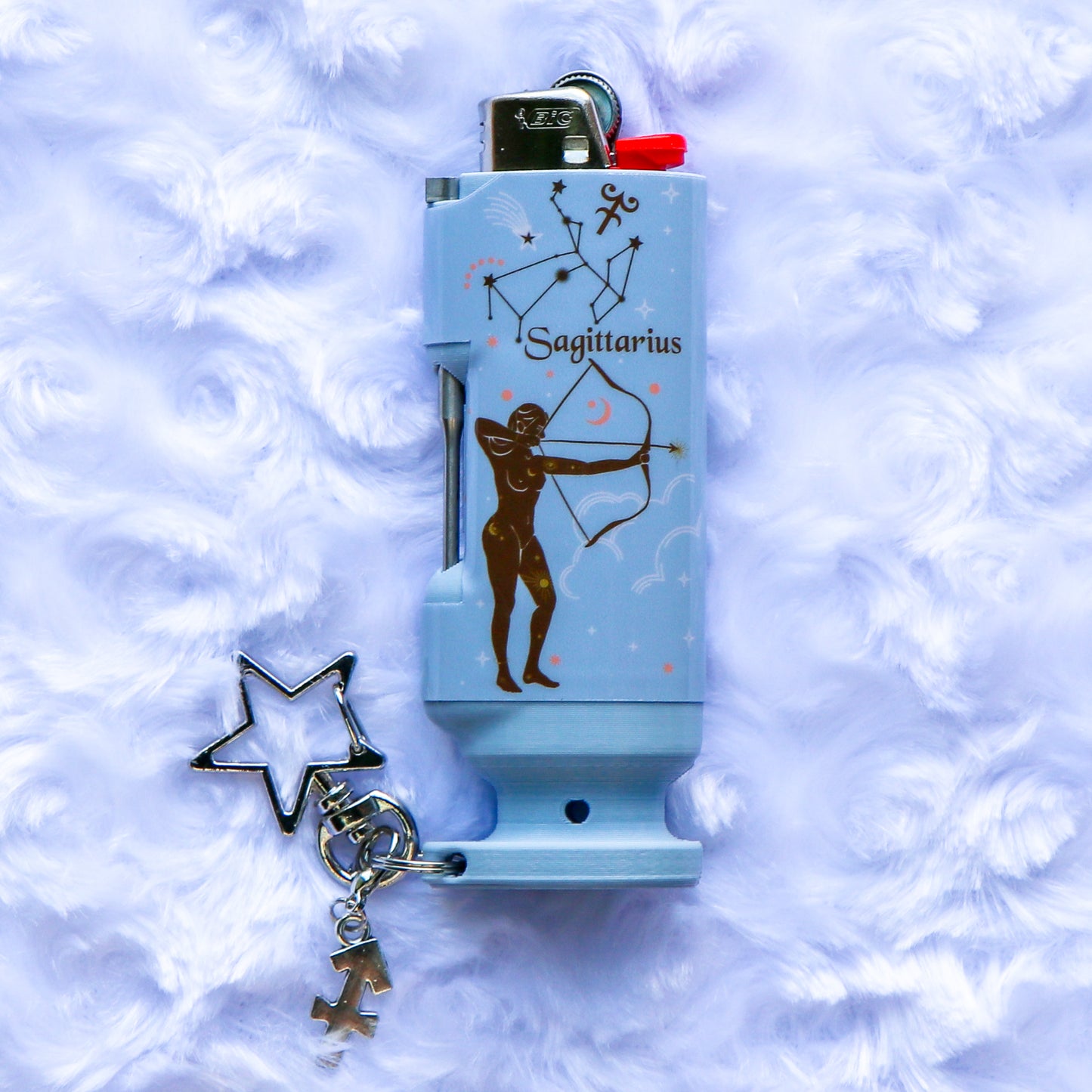 Sagittarius - Bee Blazin' Lighter Sleeve W/ Star Clasp & Charm - Hemp Wick + Poker Lighter Sleeve - Lighter NOT Included!