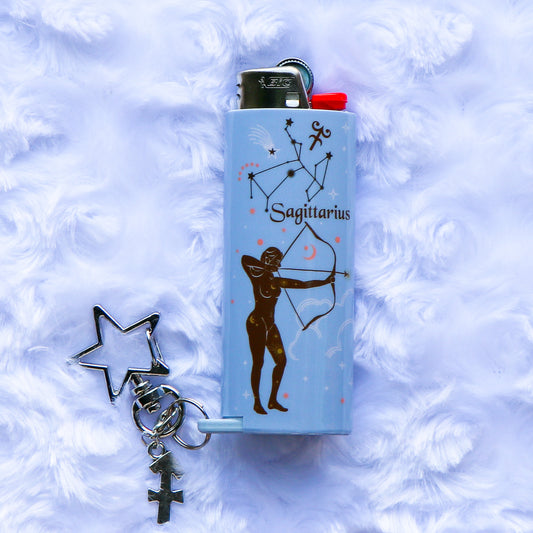 Sagittarius - Keychain Lighter Sleeve W/ Star Clasp & Charm - Lighter Case - Lighter NOT Included!