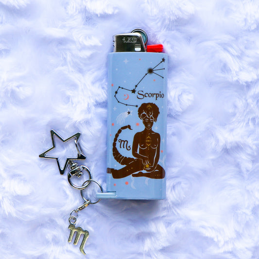 Scorpio - Keychain Lighter Sleeve W/ Star Clasp & Charm - Lighter Case - Lighter NOT Included!