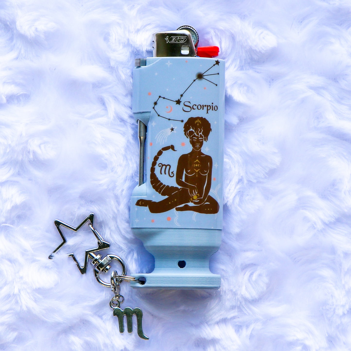 Scorpio - Bee Blazin' Lighter Sleeve W/ Star Clasp & Charm - Hemp Wick + Poker Lighter Sleeve - Lighter NOT Included!