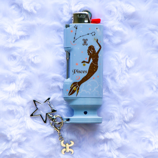 Pisces - Bee Blazin' Lighter Sleeve W/ Star Clasp & Charm - Hemp Wick + Poker Lighter Sleeve - Lighter NOT Included!