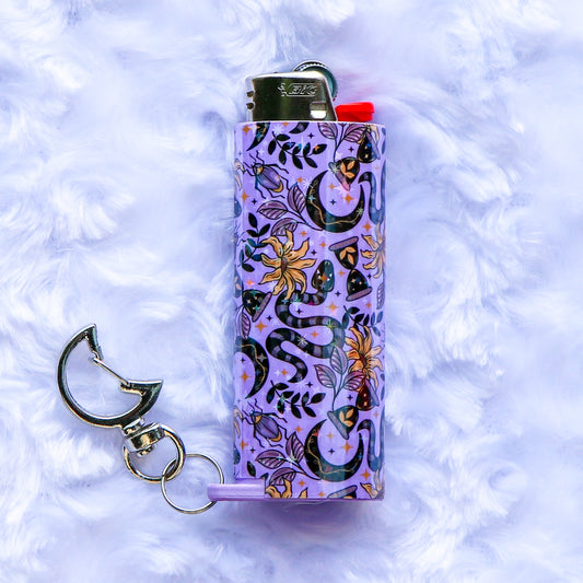 The Serpent's Garden - Holographic - Keychain Lighter Sleeve W/ Moon Clasp - Lighter Case - Lighter NOT Included!