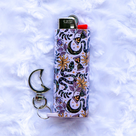 The Serpent's Garden - Holographic - Keychain Lighter Sleeve W/ Moon Clasp - Lighter Case - Lighter NOT Included!