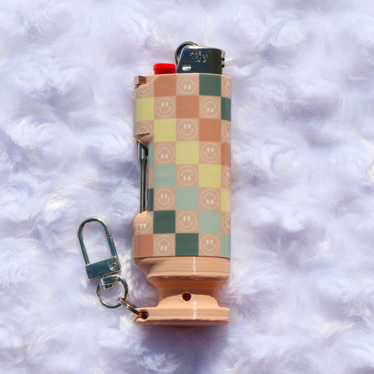 Checkered Smiley Face - Bee Blazin' Lighter Sleeve - Hemp Wick + Poker Lighter Sleeve - Lighter NOT Included!