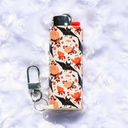 Bats & Roses - Keychain Lighter Sleeve - Lighter Case - Lighter NOT Included!