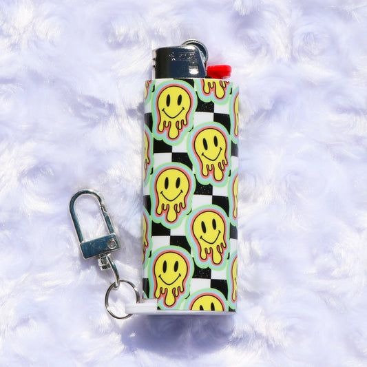 Drippy Smiley Face - Keychain Lighter Sleeve - Lighter Case - Lighter NOT Included!