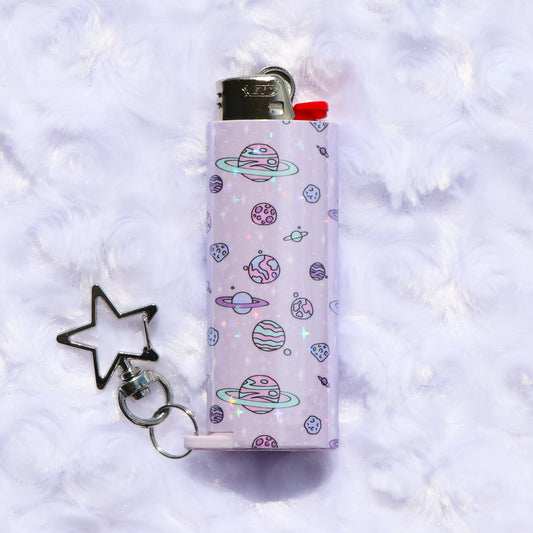 Into The Cosmos - Holographic - Keychain Lighter Sleeve W/ Star Clasp - Lighter Case - Lighter NOT Included!